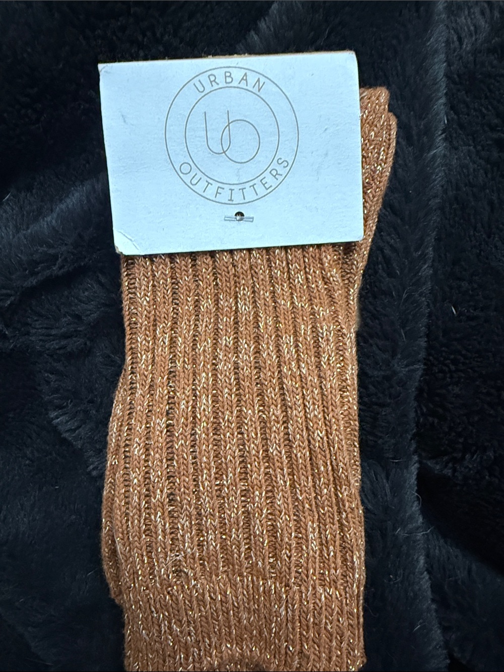 Urban Outfitters Copper Ribbed Metallic Crew Socks